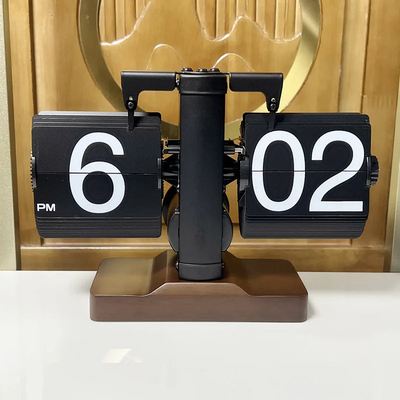 Household Retro Mechanical Desktop Personalized Automatic Solid Wood Flip Clock Simple Luxurious Wooden Ornaments Digital Clock