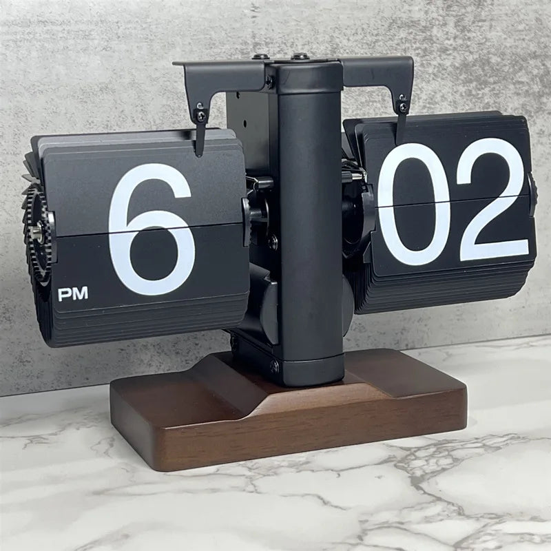 Household Retro Mechanical Desktop Personalized Automatic Solid Wood Flip Clock Simple Luxurious Wooden Ornaments Digital Clock