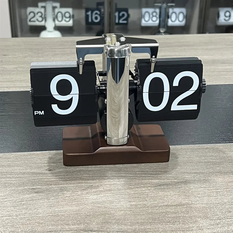 Household Retro Mechanical Desktop Personalized Automatic Solid Wood Flip Clock Simple Luxurious Wooden Ornaments Digital Clock