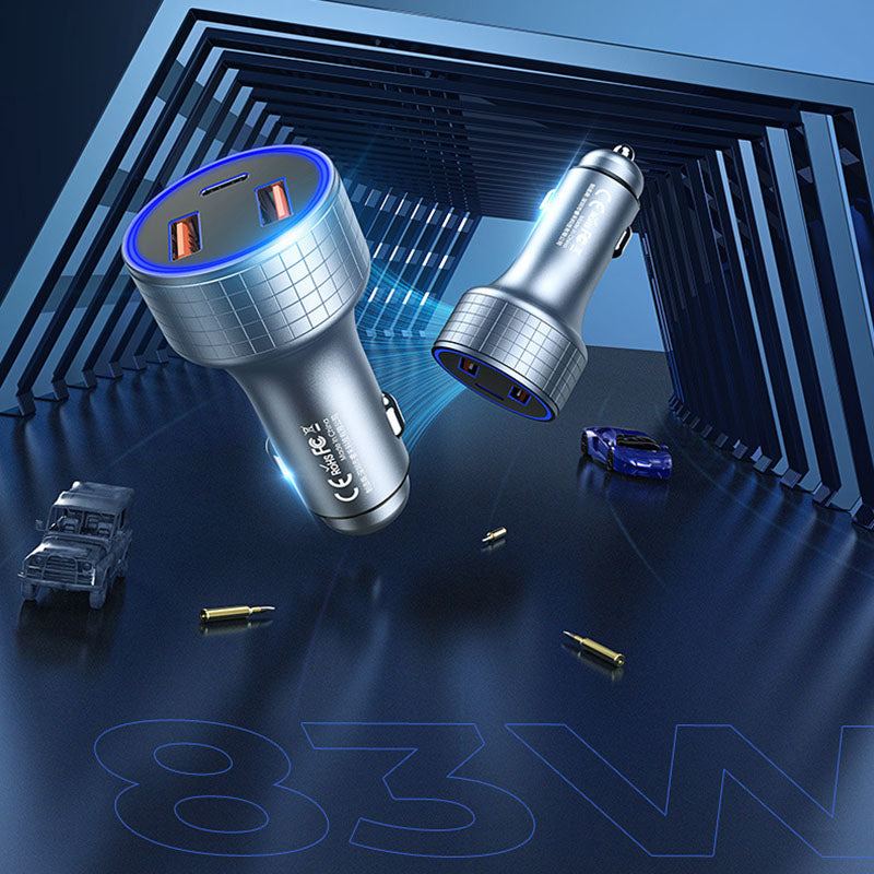 "Cyber" 83W Aluminum Super Fast Charger Car Charger - With 3 Ports